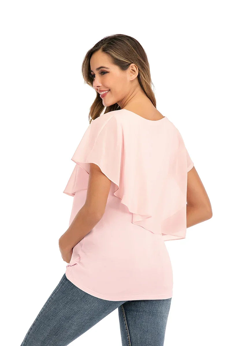 Women Short Sleeve Wrap Nursing T-Shirts Double Layer Blouse Tops Soft Breathable Pregnancy Maternity Tees Breastfeeding Moms