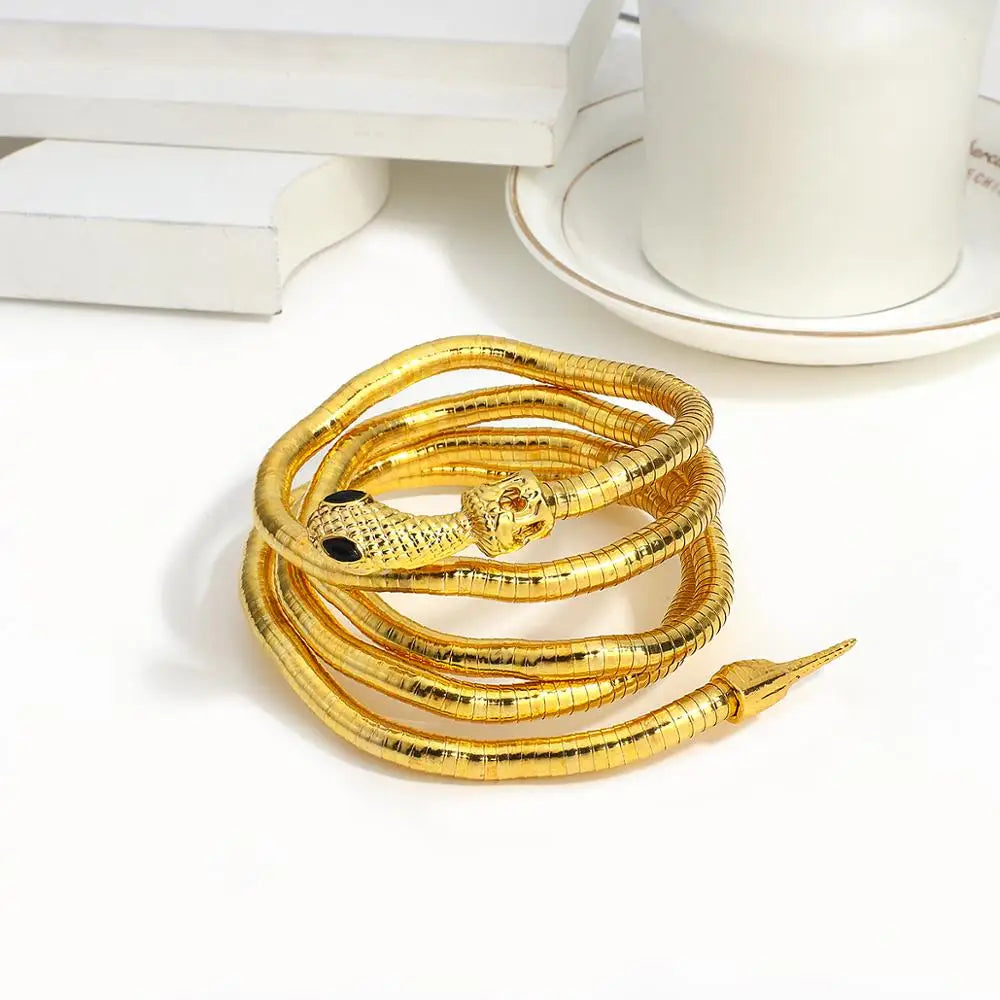 AENSOA 2025 New Punk Multilayer Metal Alloy Gold Black Color Cool Bendy Snake Necklace Bracelet for Women Men Chunky Jewelry