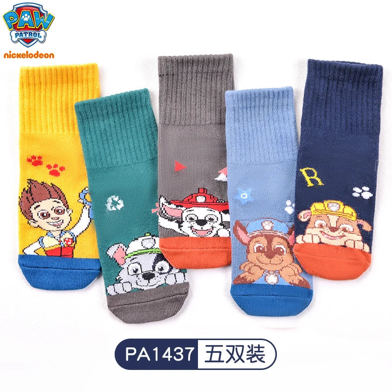 100% Genuine Paw Patrol 10PCS=5Pairs Children's Socks Boys Girls Spring & Autumn Styles Cotton Socks Age 3-8 Years High Quality