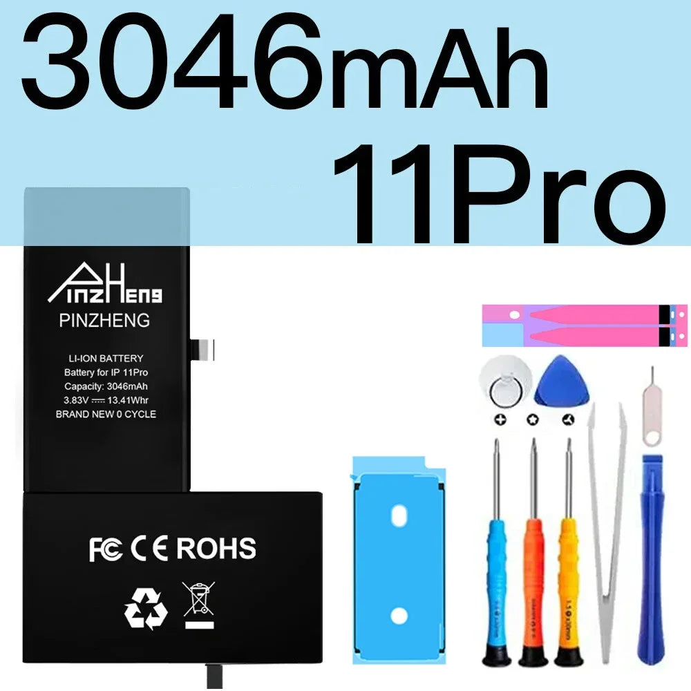 PINZHENG Battery For iPhone X XR XS 11 12 13 Mini Max Pro Promax Real High Capacity Replacement Bateria Warranty One Year