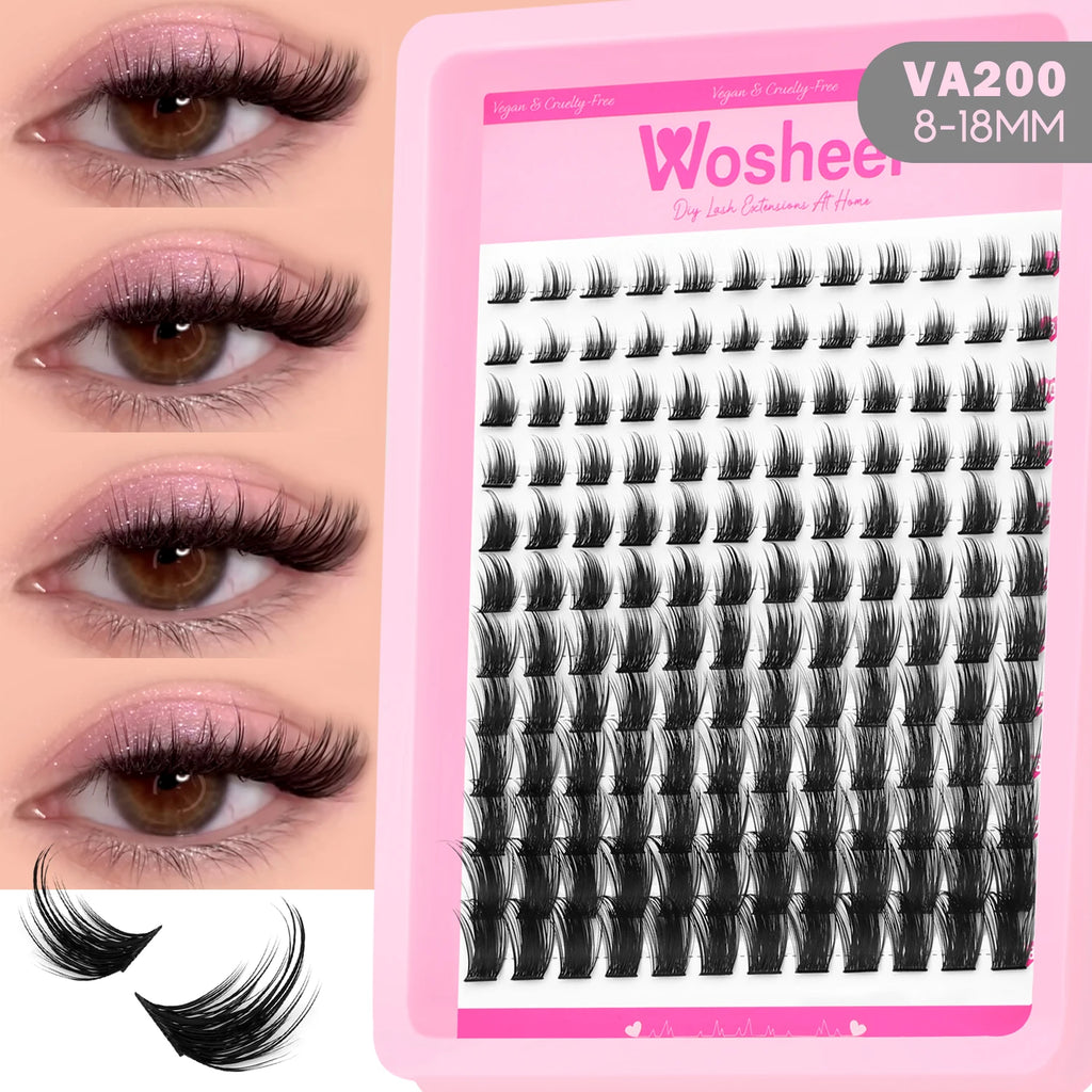 WOSHEER Lash Clusters Manga Lash Clusters Kit Clear Fairy Eyelash Clusters Wet-Look Spiky Anime Lashes Individual Lashes