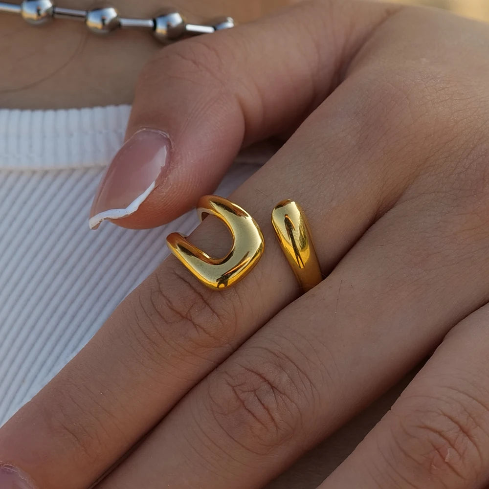 Uworld Fashion Stainless Steel Waterproof Open Ring Personality Charms PVD Real Gold 18K Plated Trendy Jewelry for Women