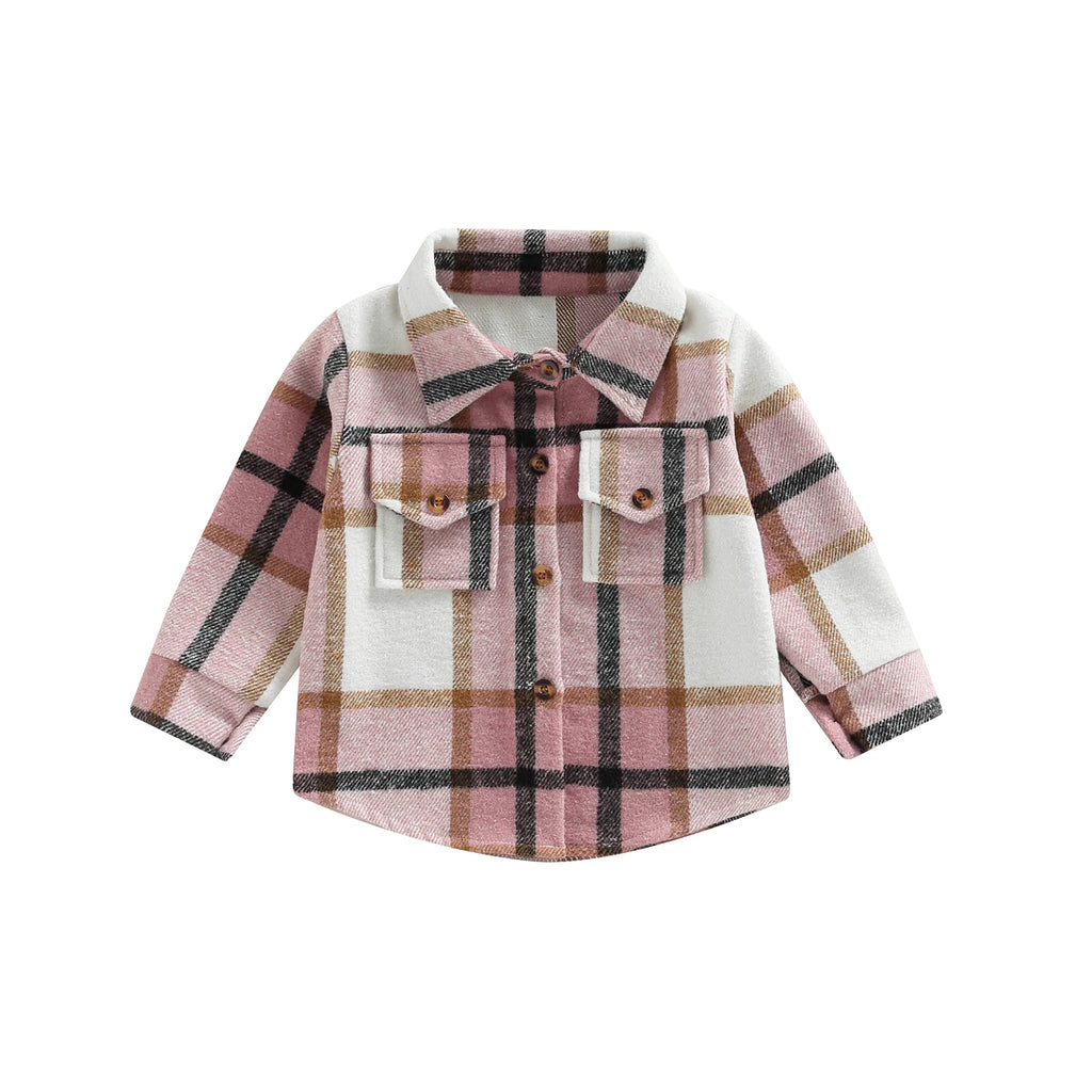 Toddler Baby Boy Girl Plaid Shirt Jacket Outfits Button Down Cardigan Kids Long Sleeve Coat Tops Fall Clothes