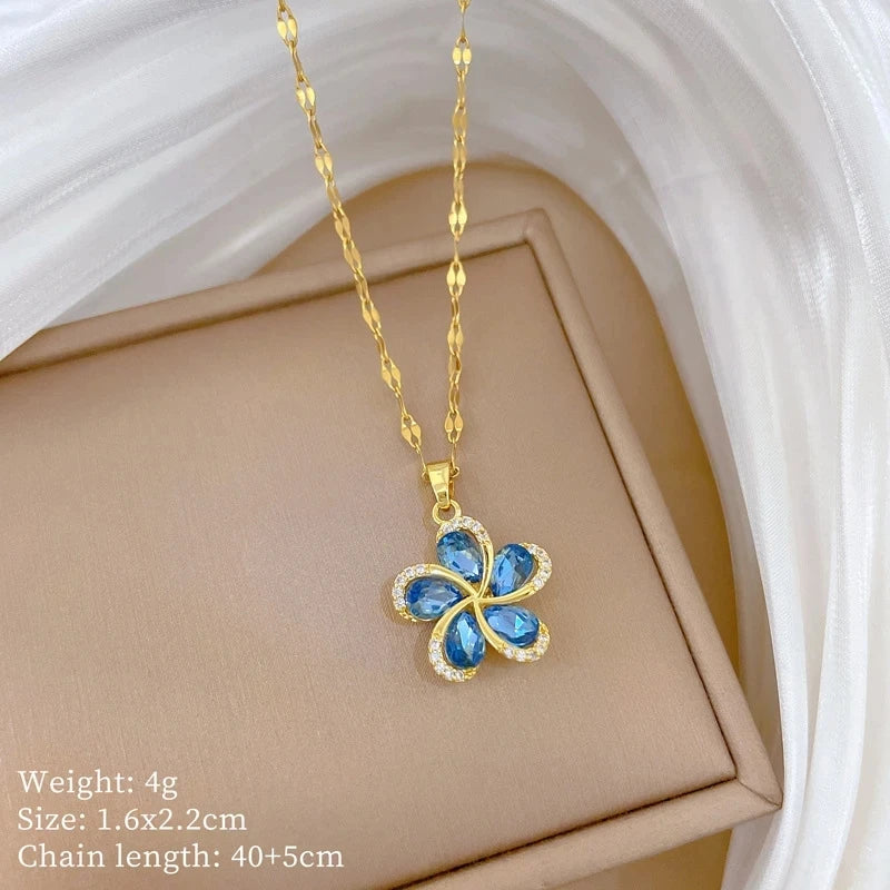Fashionable Luxury Micro-Set Zircon Copper Pendant Necklace for Women Stylish Personality Versatile Stainless Steel Choker Jewel