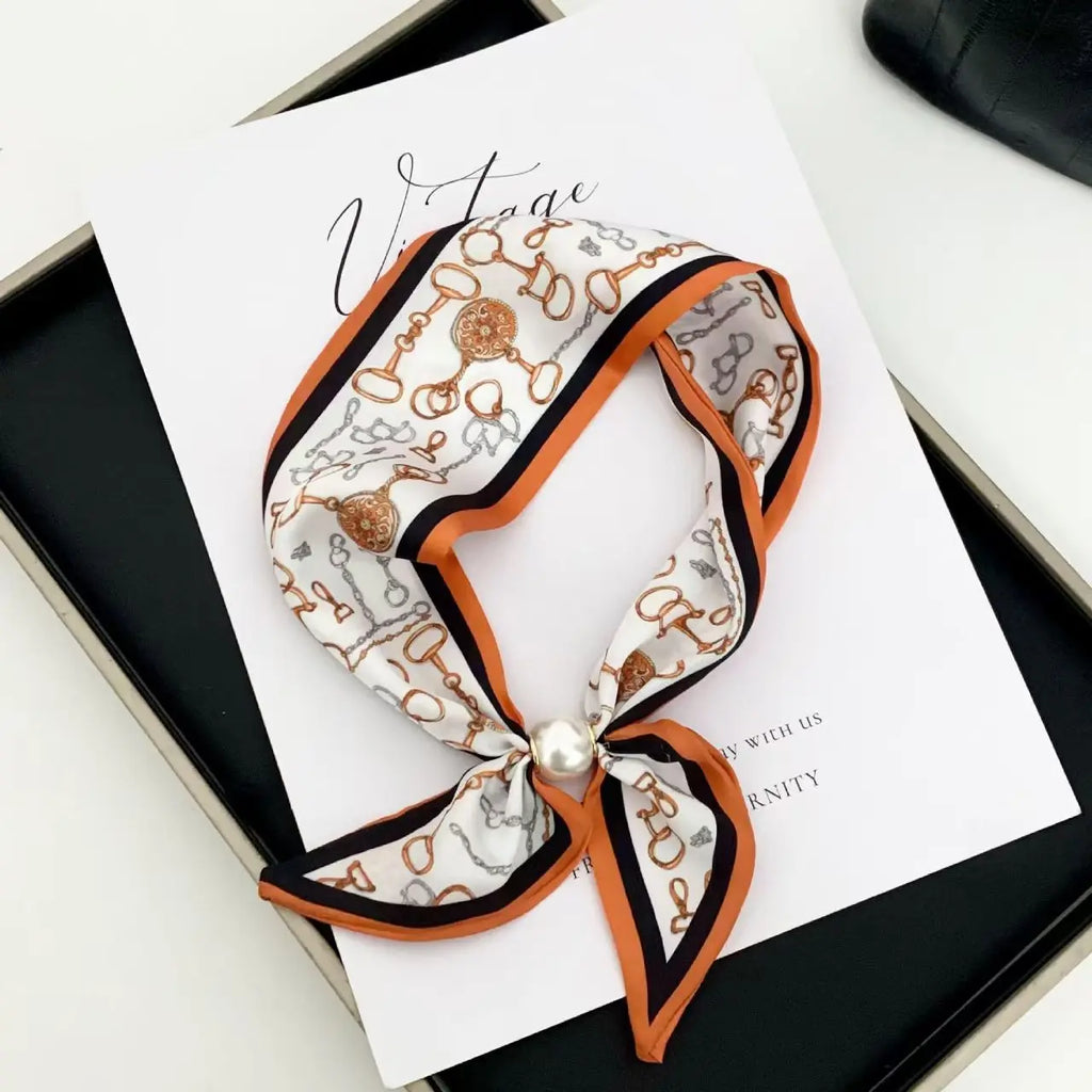 Korean Style Elegant Pearl Magnetic Scarf Women Summer Versatile Breathable Neckerchief Fashion Accessory Neck Wrap Scarves