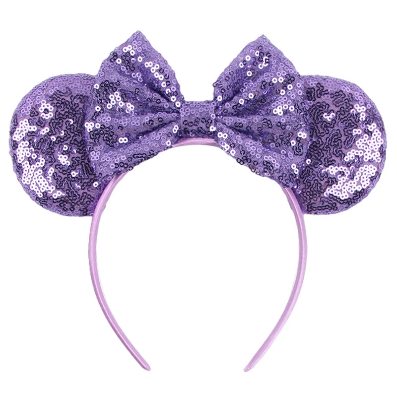 1pc Classic Sequin Headband Mickey Minnie 3.5 "mouse Ear Headband Fashionable Solid Color Theme Park Party Hair Accessory