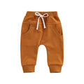 Newborn Baby Boys Girls Trousers, Elastic Waist Adjustable Drawstring Plain Leisure Style Loose Fit Long Pants 0-3T