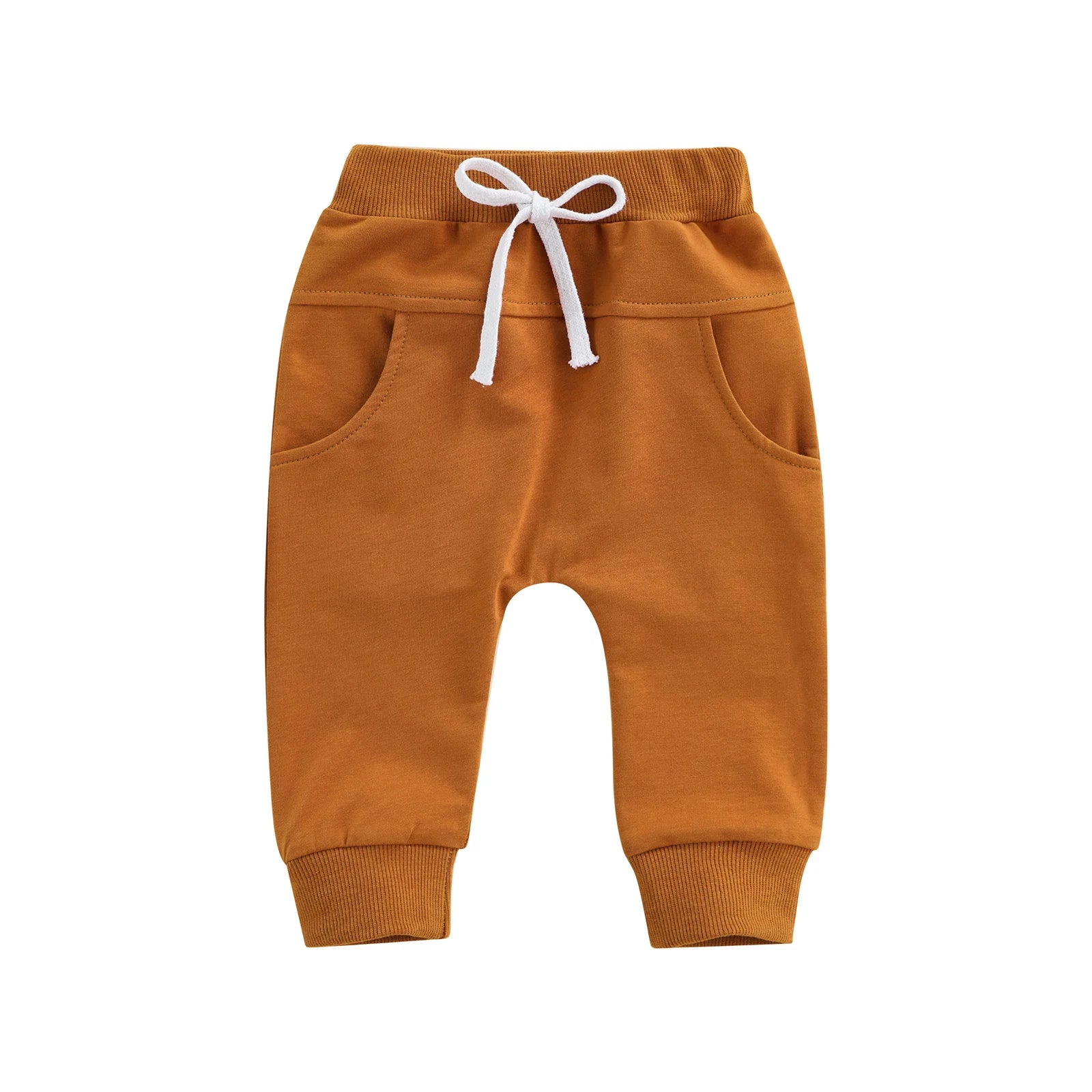 Newborn Baby Boys Girls Trousers, Elastic Waist Adjustable Drawstring Plain Leisure Style Loose Fit Long Pants 0-3T