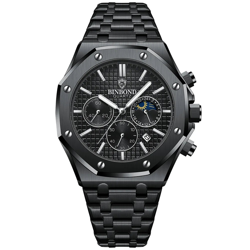BINBOND Luxury quartz wristwatches luminous waterproof auto date chronograph men's watch business sport watch for men reloj