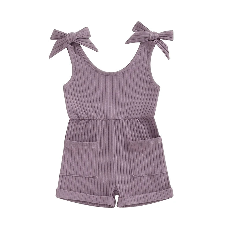 Pudcoco Toddler Kids Baby Girls Sleeveless Romper Solid Color Ribbed Bodysuit Summer Clothes with Pockets 6M-4T