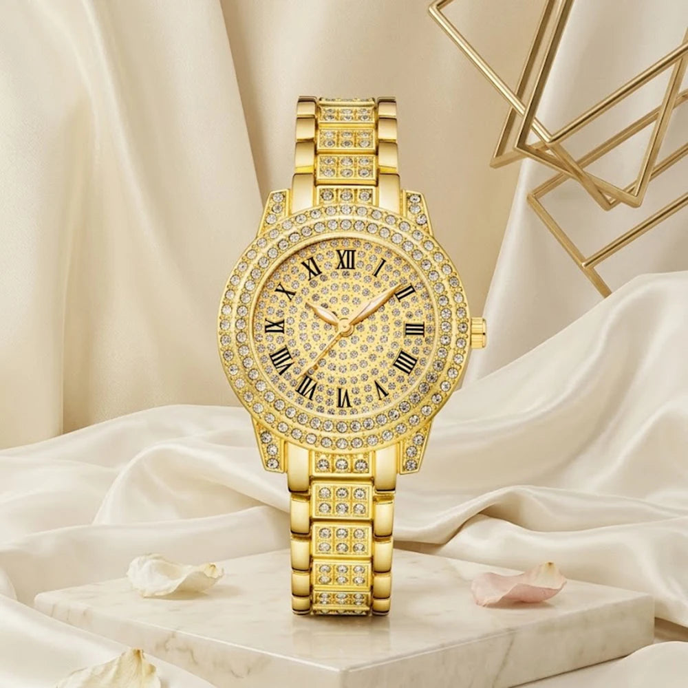 5Pcs/Set Unisex Jewelry Watches Women's Wristwatch Accessories Gold Fashion Business Elegant Classic Exquisite Light Luxury Rhinestone Luxury Bracelet Watch Set Y2K Suitable for Daily Outfits and Our Holiday Gifts