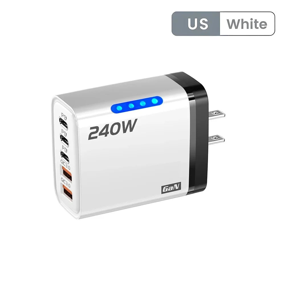 USB Type C 240W GaN Charger Fast Charging PD Quick Charger 3.0 Wall Adapter EU/US Charging Plug For iPhone Xiaomi Samsung Huawei