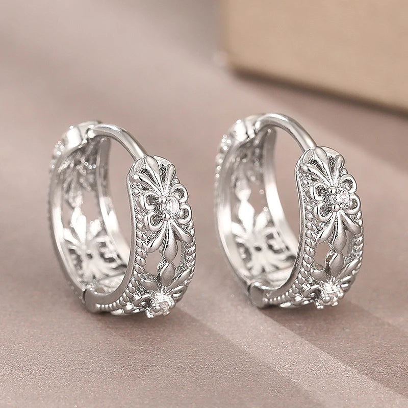 HuitanTrendy Women Hoop Earrings Hollow Out Design Wedding Party Elegant Jewelry Silver Color/Gold Color Inlaid CZ Accessories