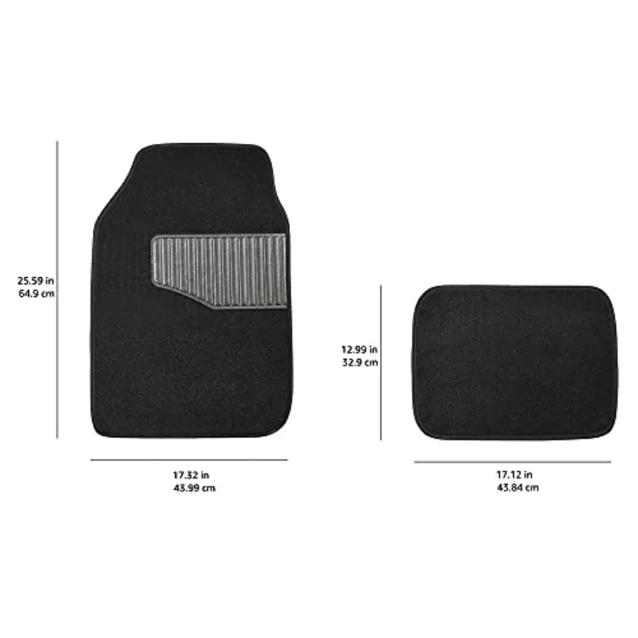 Universal Fit Anti-Slip Carpet Floor Mats, Full Set for Car, SUV, Van and Truck, 4 count, Black, 25"L x 17.5"W Front,13"L x 17.
