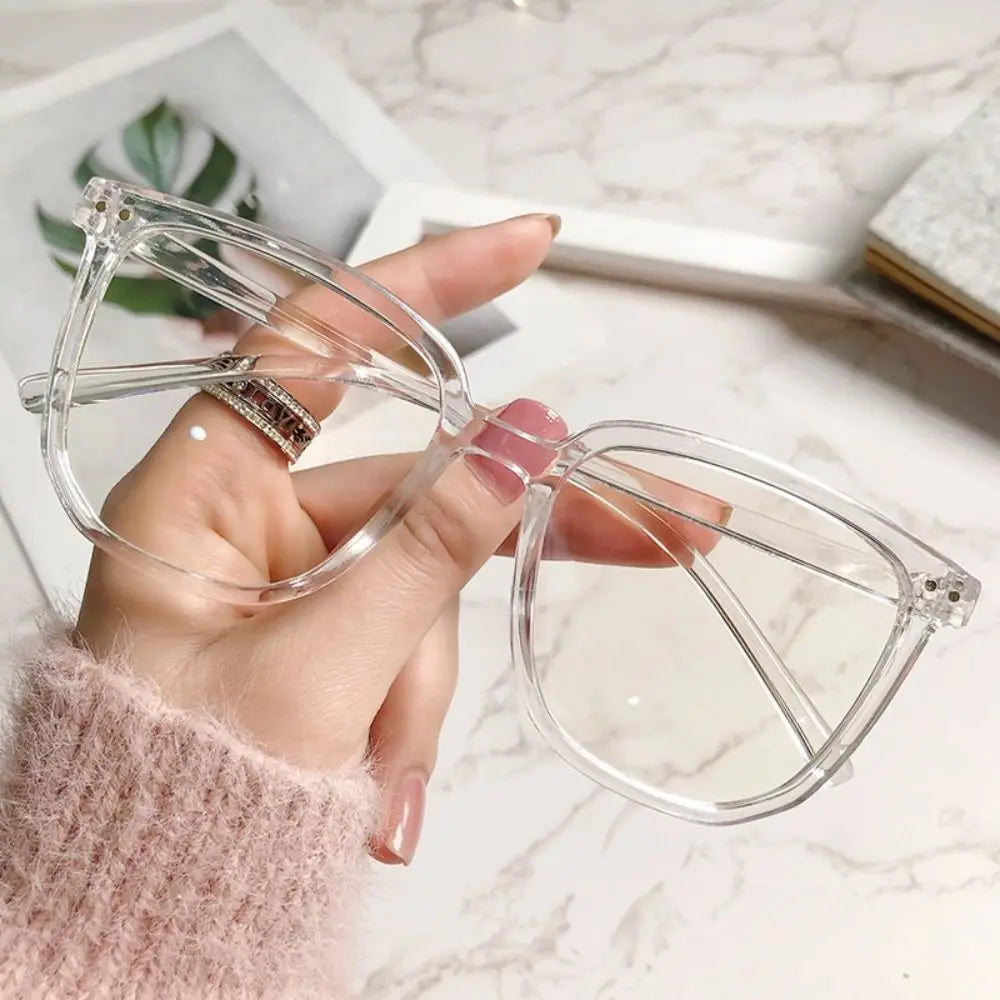 Unisex Glossy Black Square Anti Blue Light Glasses, Metal Rivet Decor PC Frame Clear Lens Computer Eyewear, Face Slimming Optical Spectacle Eyeglasses for Office Student Daily