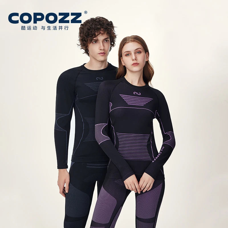 COPOZZ New Ski Thermal Underwear Quick Dry Moisture-wicking Tight Crew Neck Ultra Soft Warm Ski Men Women Thermal Underwear Set