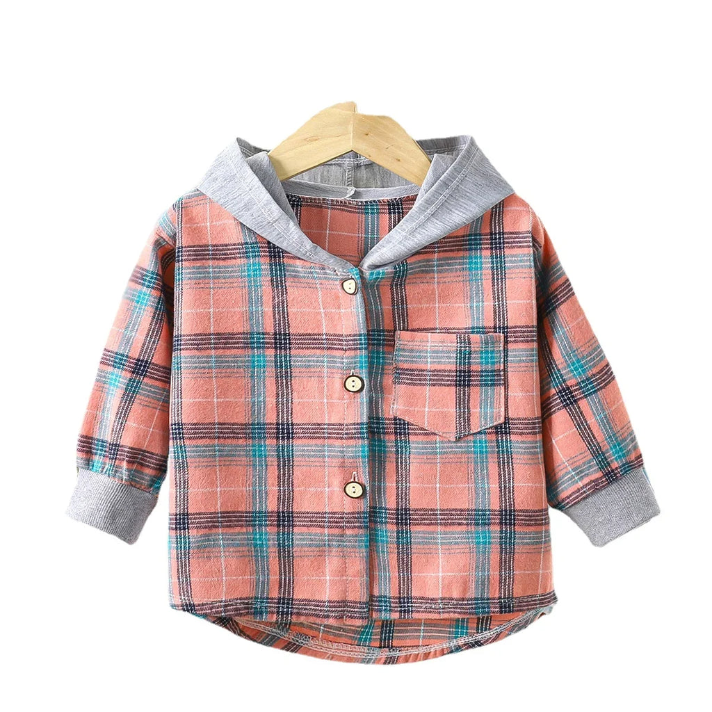 Rainbow Angel Children's Hooded Shirts Kids Clothes Baby Boys Plaid Shirts Coat for Girls Long-Sleeve Jacket Bottoming Clothing