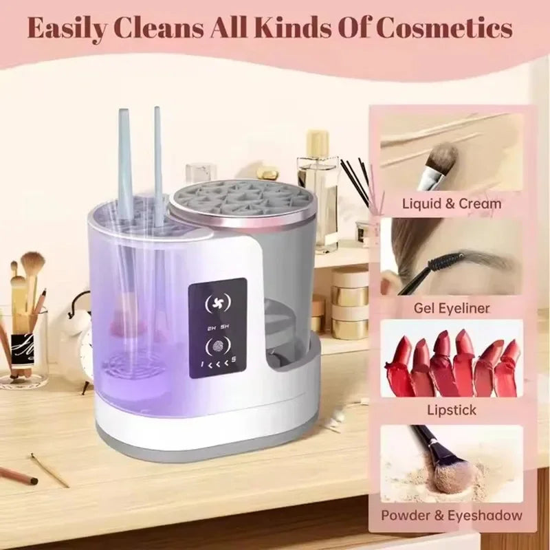 USB Electric Makeup Brush Cleaner 3-in-1 with Automatic Quick-Drying Support Device - Makeup Brush Cleaning And Drying Book Tool