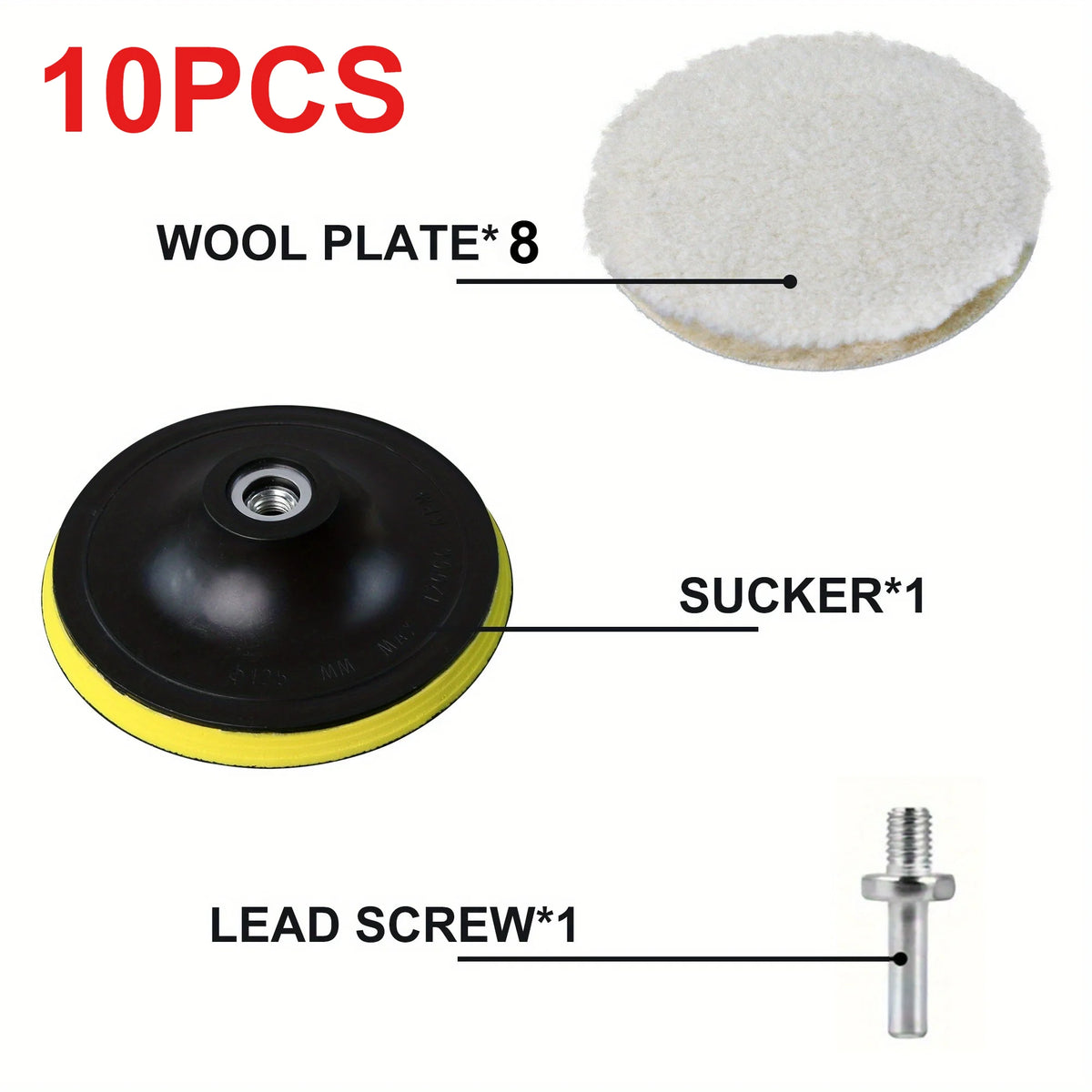 10PCS (8Pads+1Sucker+1Screw) Car Polishing Waxing Buffing Wheel Pad Car Polisher Kit for Auto M10/M14 Drill Connector