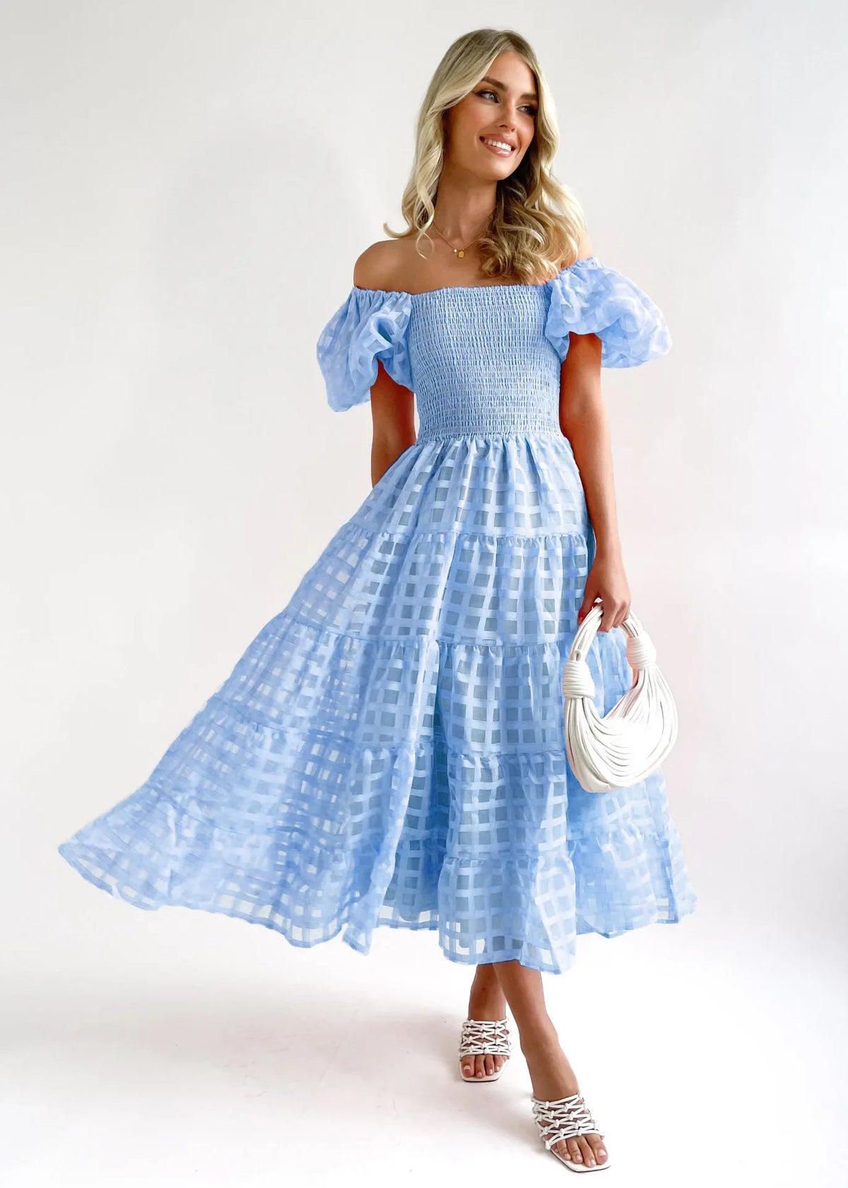 Fashion Party Maxi Dresses Women Holiday 2023 New Solid plaid Pleated A-line Dress Summer Women SHort Puff Sleeve Dress Elegant