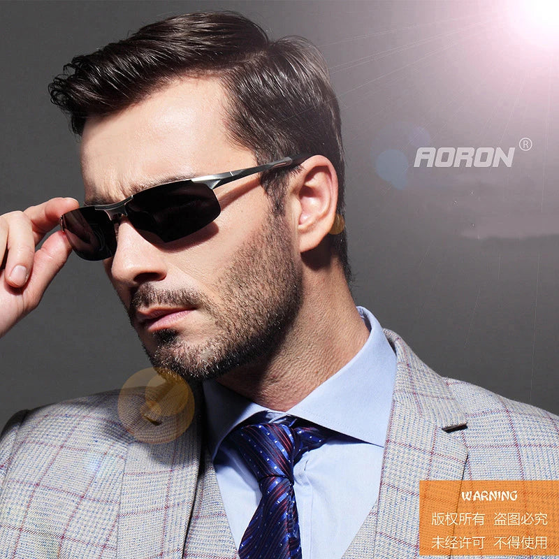 AORON Driving Polarized Sunglasses Men Aluminum Magnesium Frame Sport Sun Glasses Driver Sunglass UV400 Anti-Glare
