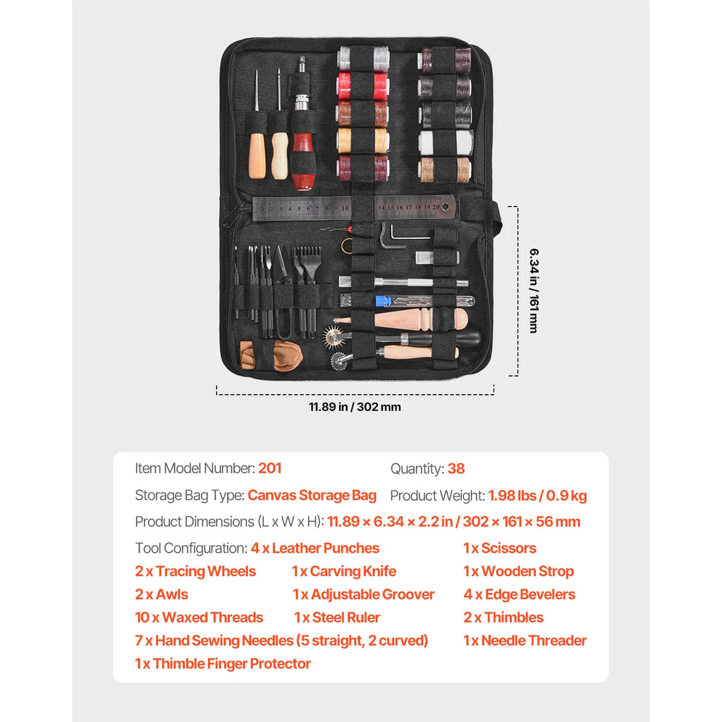 SucceBuy 38/59/61/72/92PCs Leather Working Tools Kit Leather Craft Tools Storage Bag Engraving Punching Sewing Stamping Tools