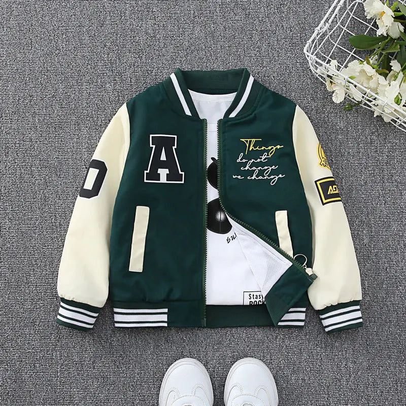 Spring Autumn Children Jacket for 4-10yrs Boys Girls Occidental Style Letter Striped Baseball Uniform Fashion Girl Boy Kid Coat