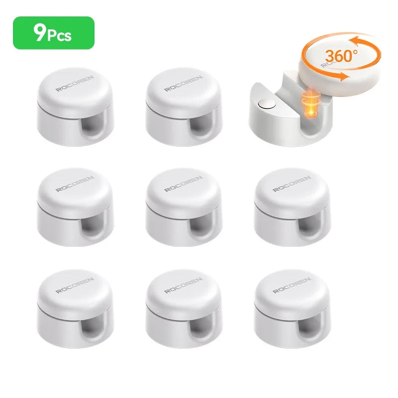Rocoren 360° Rotating Magnetic Cable Management Self Adhesive Wire Cord Organizer Cable Clips Adjustable Wire Holder Under Desk