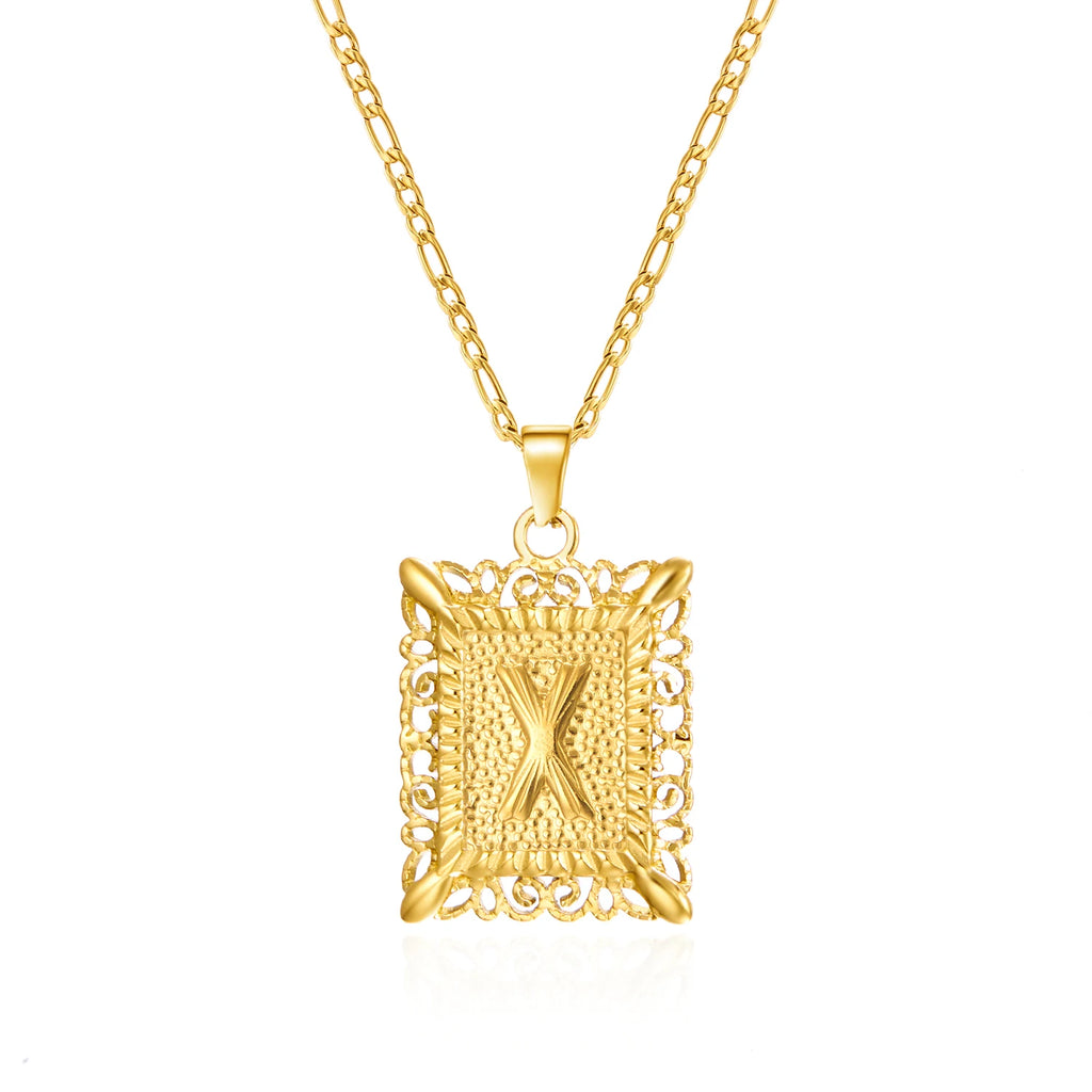 Stainless Steel Initial Letter Necklace For Women Men 2025 New Stylish Square Pendant Necklace Birthday Party Jewelry Gifts