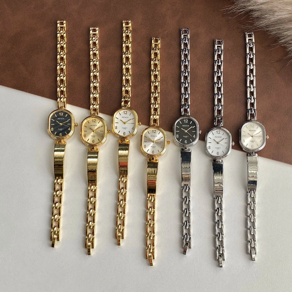 Women's Oval Gold Simple & Fashionable Quartz Watch, Suitable for Daily Wear and Decoration