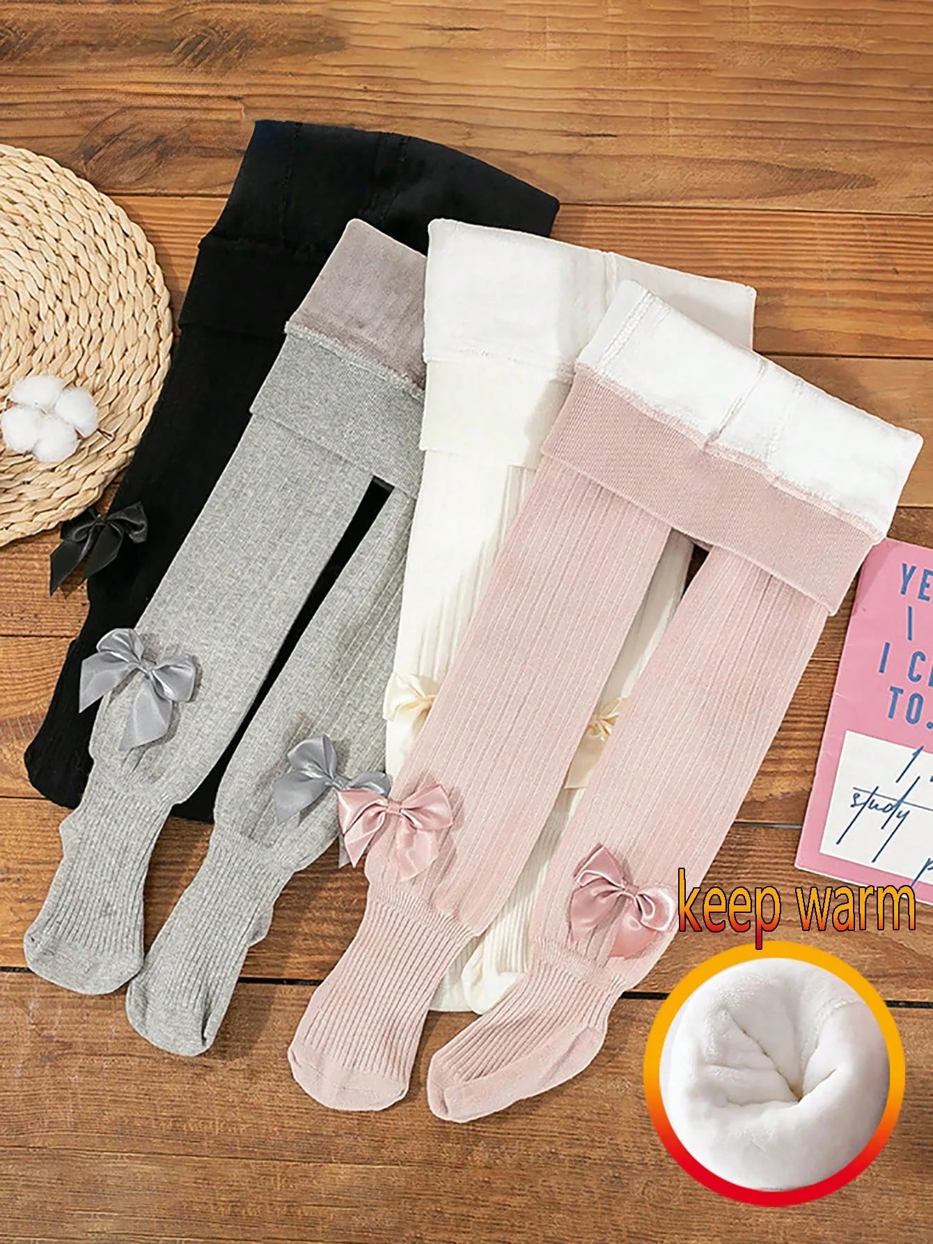 1 Pair of Children's Bowknot Cashmere Pantyhose, Thickened for Warmth, Tight Leggings for Winter Daily Wear for Girls Aged 1 to 9