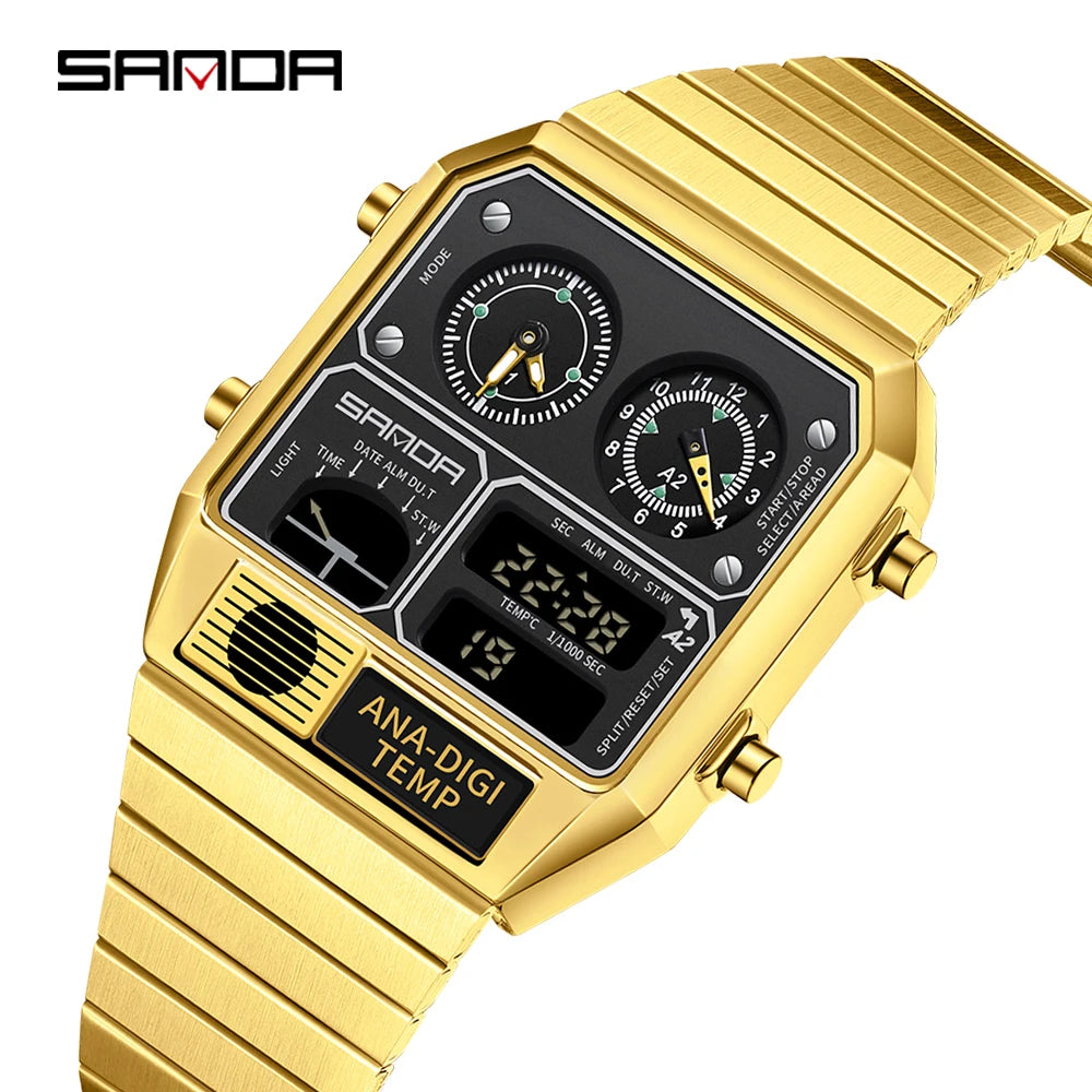 SANDA 3192 hot selling LED electronic square men's youth leisure thermometer stopwatch timing code multifunctional men's watch