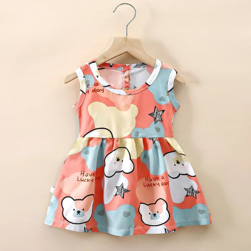 Baby Girls Dress Sleeveless Cute Print Cartoon Kids Princess Dresses Cotton Children Sundress Clothes Girl Summer Beach Clothing
