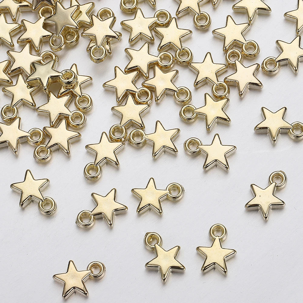 100Pcs CCB Acrylic Beads Charms Pendants 9mm Star Gold Color Silver Color Charm Beads for Jewelry Making Finding