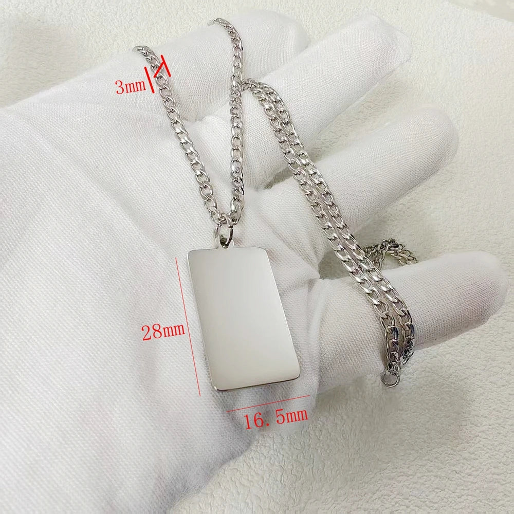 New10 pcs mirror polished bar shaped nameplate pendant necklacestainless steel personalized DIY custom name logo pendant necklac