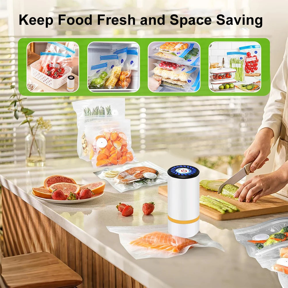 Electric Air Pump Rechargeable Automatic Vacuum Compression Machine for Food Fresh-Keeping with BPA-Free Vacuum Packaging Bag
