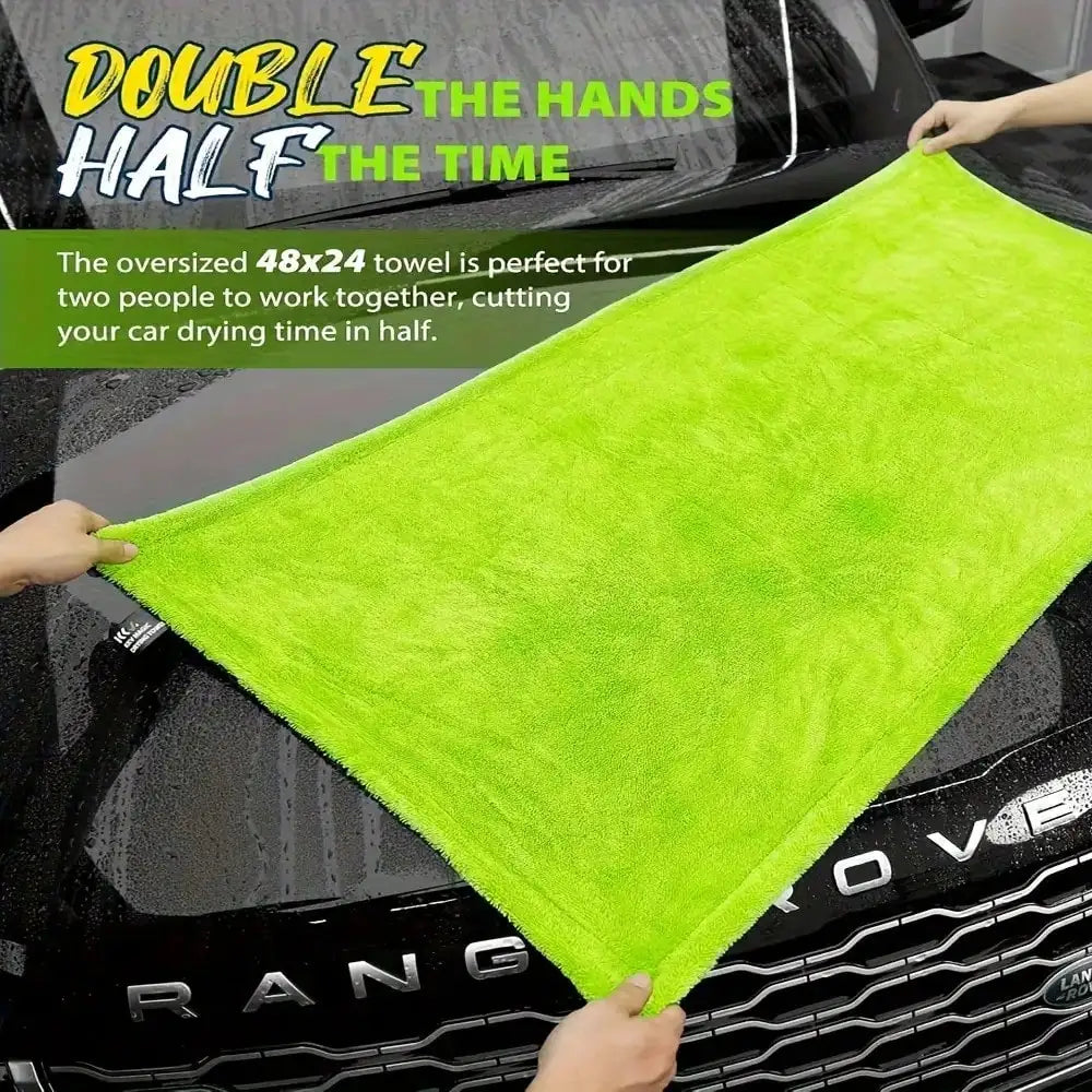 2/1Pcs Extra Large Microfiber Car Drying Towel | Ultra Absorbent Double-Sided Thickened Technology For Cars, Trucks, Boats - Red Gray Details, Professional Look | High Absorbency Material, Luxury Microfiber, Quick-Dry, No Res