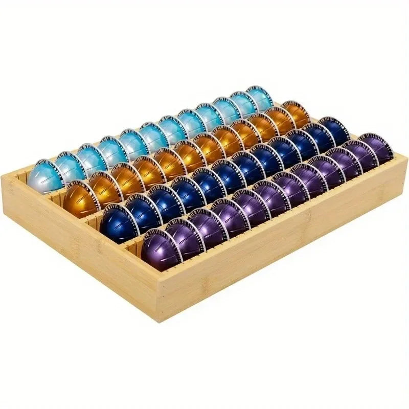 1Pc Bamboo Coffee Pod Holder Drawer Insert for Counter Compatible with Nespresso Vertuo Capsules