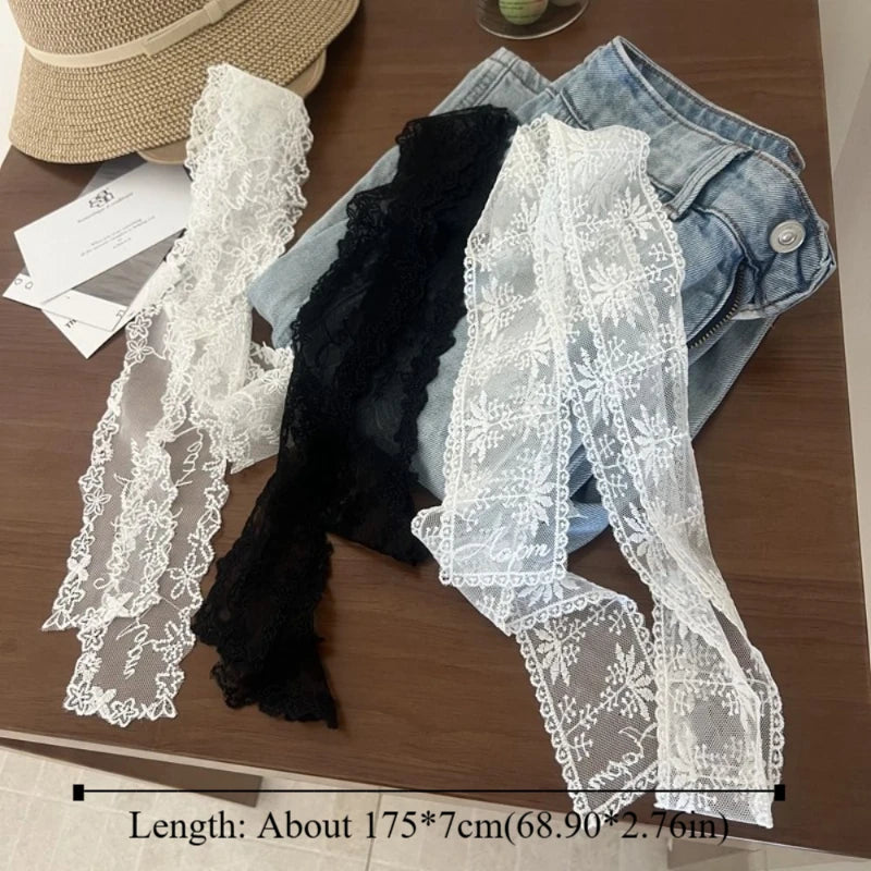 Unique Y2k Long Lace Waistband Bow Thin Lace Waist Belt Tie Up Floral Dress Jeans Belt Summer
