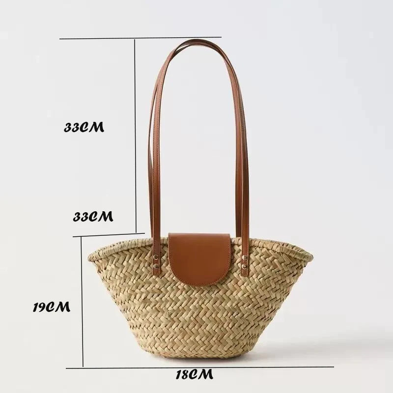Free Printing New Natural Straw Bags Handmade Weaving Bags Shoulder Tote Original Slanting Water Straw Bags Beach Bags Women