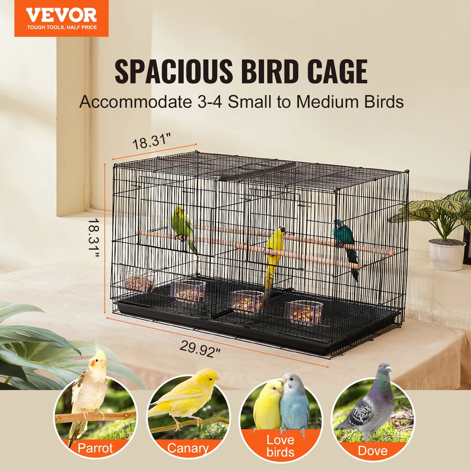 SucceBuy Flight Bird Cage Stackable Divided Small Animal Cage for Kinds of Birds Pet Travel Birdcage with Handle and Perches