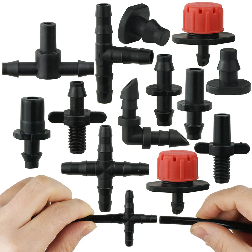1-50pcs 4/7mm Barbed Connector Irrigation Fitting Drip Irrigation Connector 1/4'' Tubing Hose Fitting for Flower Pot Garden Lawn