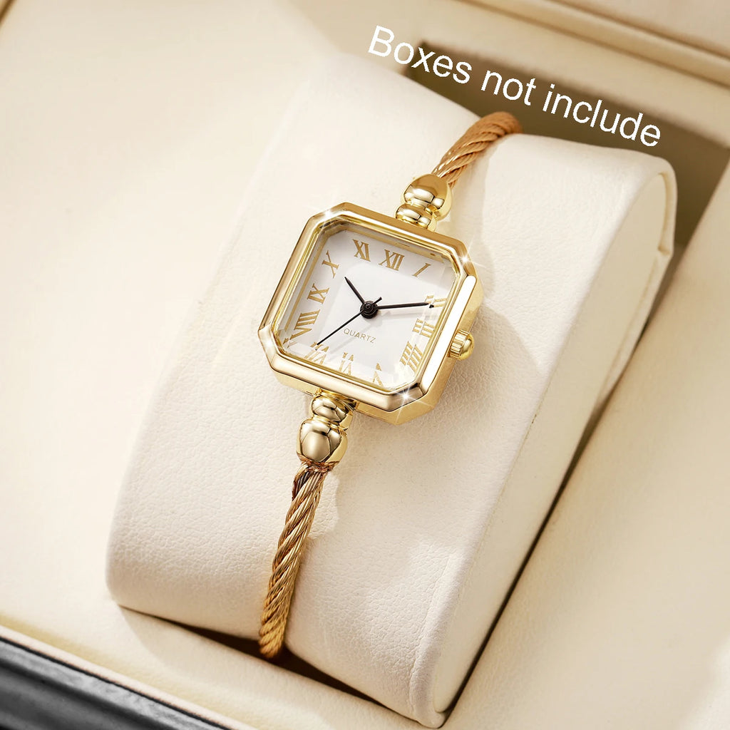1/4PCS Fashion Square Roma Dial Women Quartz Watch Elegant Bracelet Strap Wristwatch Reloj Mujer Girls Clock Gift (Without Box)
