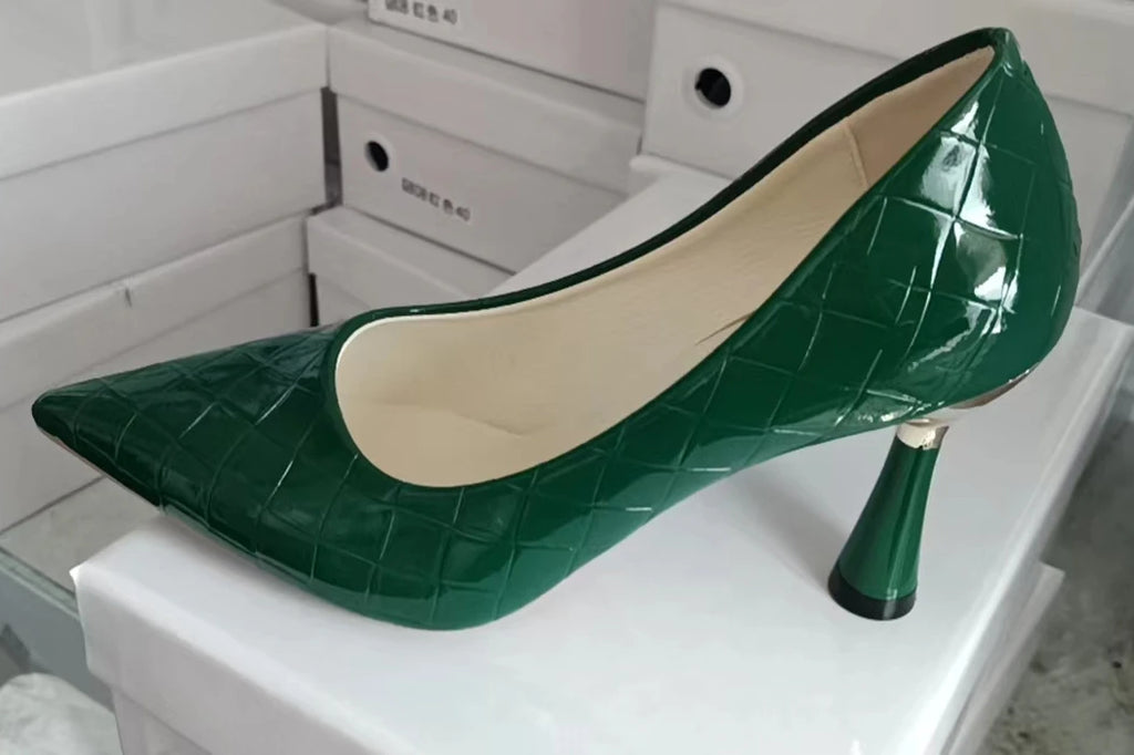 Plaid Classic Casual High Heels New Pattern Embossed Fashion Oversize Shoes In Autumn and Winter 2022 Pumps Women Shoes
