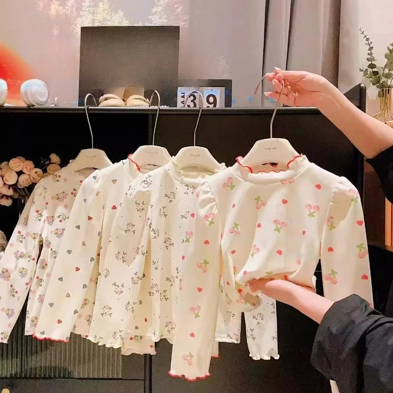 Kids Girls Full Print Bottoming Shirt Spring Autumn Baby Clothing 1-10Years Old New Fashion Casual Long-sleeved Warm Tops Winter