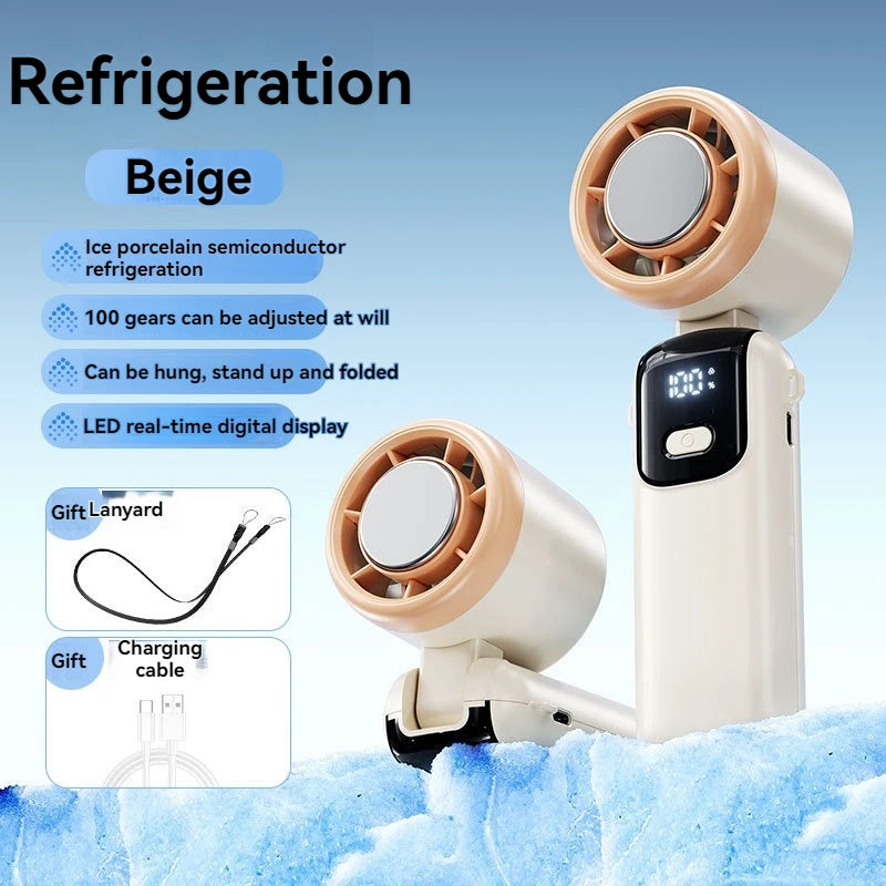 JPNPL 4000mAh Hanging Ice Pack Handheld High-speed Fan Folding 100 Speed Infinitely Adjustable Fan Portable For Outdoor Neck