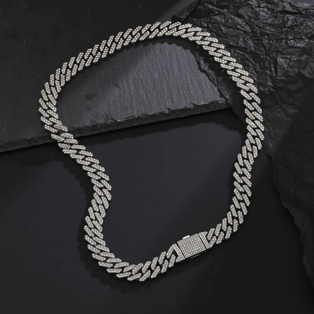ZAKOL Hip Hop Letter Pendant Necklace for Women Men Shiny Rhinestones 13MM Cuban Chain Necklaces Fashion Jewelry Gifts