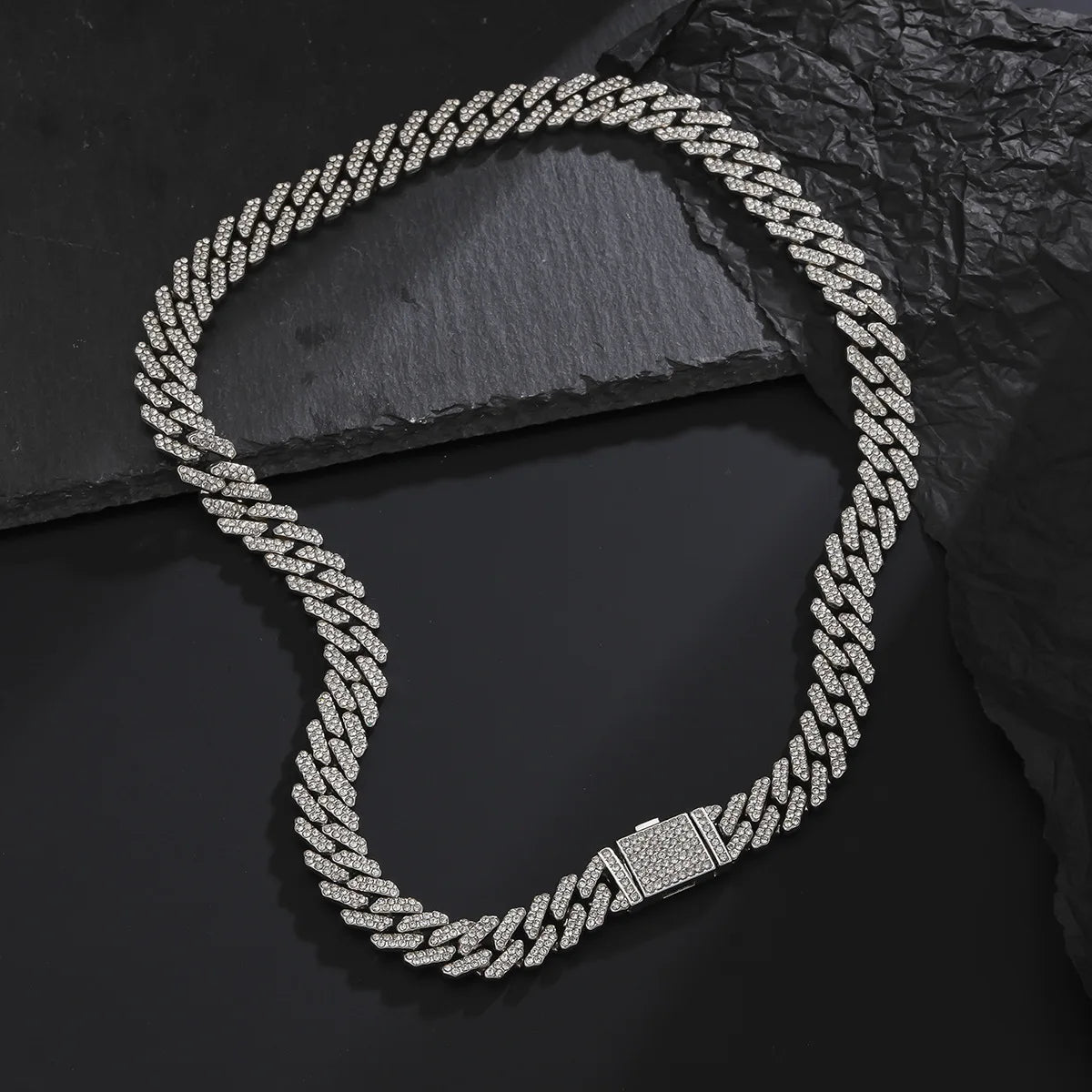 ZAKOL Hip Hop Letter Pendant Necklace for Women Men Shiny Rhinestones 13MM Cuban Chain Necklaces Fashion Jewelry Gifts