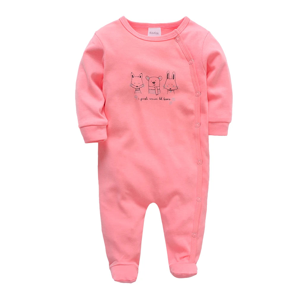 KAVKAS Baby Clothing Girls Pink Romper Cartoon Kids Pajamas Long Sleeve Jumpsuit Bebe Playsuit Girls Clothes  0`12 Monthes