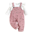 Pudcoco 2 Pieces Kids Suit Set, Solid Color O-Neck Long Sleeve Tops+ Floral Print Suspender Trousers for Girls, 6 Months-4 Years